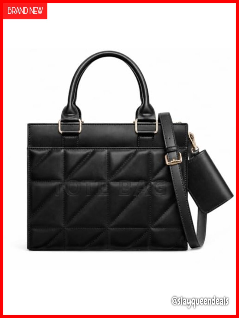 Quilted PU Leather Tote Bag for Women Small Structured Satchel Crossbody with